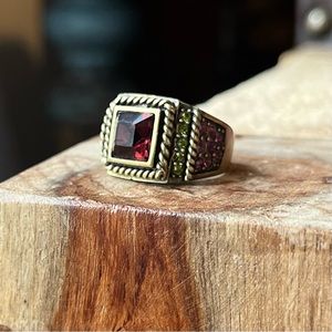 Heidi Daus Statement Ring with Maroon, green and purple crystals